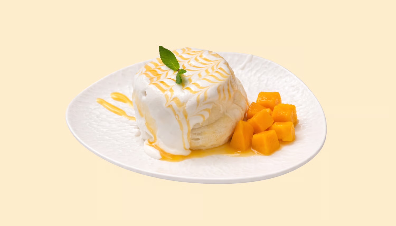 Soufflé Pancake von FLOUFLÉ mit Mango und Sauce